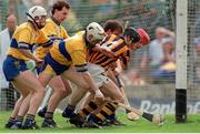 7 May 1995; DJ Carey of Kilkenny in action against Clare players, from left, Michael O'Halloran, Liam Doyle, Frank Lohan, Davy Fitzgerald, and Brian Lohan during the Church & General National League Hurling Final between Kilkenny and Clare at Semple Stadium in Thurles, Tipperary. Photo by Ray McManus/Sportsfile