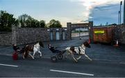 9 May 2020; Danny, left, and Paddy Harty, from Dungarvan, Waterford, pass Fraher Field on the evening of the Munster GAA Senior Football Championship match between Waterford and Limerick at Fraher Field in Dungarvan, Waterford. This weekend, May 9 and 10, was due to be the first weekend of games in Ireland of the GAA All-Ireland Senior Championship, beginning with provincial matches, which have been postponed following directives from the Irish Government and the Department of Health in an effort to contain the spread of the Coronavirus (COVID-19). The GAA have stated that no inter-county games will take place before October 2020. Photo by Ramsey Cardy/Sportsfile