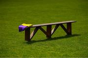 10 May 2020; A folded Wexford flag sits on an empty bench, usually reserved for team photographs, on the afternoon of the Leinster GAA Football Senior Championship Round 1 match between Wexford and Wicklow at Chadwicks Wexford Park in Wexford. This weekend, May 9 and 10, was due to be the first weekend of games in Ireland of the GAA All-Ireland Senior Championship, beginning with provincial matches, which have been postponed following directives from the Irish Government and the Department of Health in an effort to contain the spread of the Coronavirus (COVID-19). The GAA have stated that no inter-county games will take place before October 2020. Photo by Seb Daly/Sportsfile
