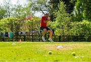 11 May 2020; Irish No.1 ranked tennis player and Davis Cup team member Simon Carr during a training session at his home in Westmeath while adhering to the guidelines of social distancing set down by the Health Service Executive. Following directives from the Irish Government and the Department of Health the majority of the country's sporting associations have suspended all organised sporting activity in an effort to contain the spread of the Coronavirus (COVID-19). Photo by Seb Daly/Sportsfile