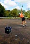 11 May 2020; Irish No.1 ranked tennis player and Davis Cup team member Simon Carr during a training session at his home in Westmeath while adhering to the guidelines of social distancing set down by the Health Service Executive. Following directives from the Irish Government and the Department of Health the majority of the country's sporting associations have suspended all organised sporting activity in an effort to contain the spread of the Coronavirus (COVID-19). Photo by Seb Daly/Sportsfile