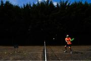 11 May 2020; Irish No.1 ranked tennis player and Davis Cup team member Simon Carr during a training session at his home in Westmeath while adhering to the guidelines of social distancing set down by the Health Service Executive. Following directives from the Irish Government and the Department of Health the majority of the country's sporting associations have suspended all organised sporting activity in an effort to contain the spread of the Coronavirus (COVID-19). Photo by Seb Daly/Sportsfile