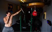 14 May 2020; WBO Inter-Continental featherweight boxing champion Michael Conlan during a training session at his home in Belfast while adhering to the guidelines of social distancing. Following directives from the Irish and British Governments, the majority of sporting associations have suspended all organised sporting activity in an effort to contain the spread of the Coronavirus (COVID-19) pandemic. Photo by David Fitzgerald/Sportsfile