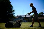 15 May 2020; Groundsman David Sloan cuts the lawn courts at Stratford Lawn Tennis Club in Rathmines, Dublin, as it prepares to re-open as one of the first sports allowed to resume having followed previous directives from the Irish Government on suspending all tennis activity in an effort to contain the spread of the Coronavirus (COVID-19). Tennis clubs in the Republic of Ireland can resume activity from May 18th under the Irish government’s Roadmap for Reopening of Society and Business once they follow the protocol published by the Tennis Ireland. The protocol sets out safe measures for tennis to return in a phased manner. Photo by Stephen McCarthy/Sportsfile
