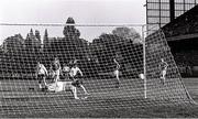 16 May 1980; Republic of Ireland goalkeeper Gerry Peyton makes a save from a free kick by Diego Maradona of Argentina, watched by team-mates Pierce O'Leary and Don Givens, during the International Friendly match between Republic of Ireland and Argentina at Lansdowne Road in Dublin. Photo by Ray McManus/Sportsfile