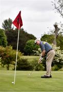 18 May 2020; Club member Jim Billett from Clontarf putts for birdie on the 5th during a round of golf at Clontarf Golf Club in Dublin as it resumes having previously suspended all activity following directives from the Irish Government in an effort to contain the spread of the Coronavirus (COVID-19). Golf clubs in the Republic of Ireland resumed activity on May 18th under the Irish government’s Roadmap for Reopening of Society and Business following strict protocols of social distancing and hand sanitisation among others allowing it to return in a phased manner. Photo by Sam Barnes/Sportsfile