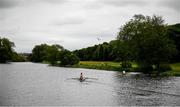 18 May 2020; Mikey Campion, left, and Ed Meehan of Commercial Rowing Club train on the River Liffey in Dublin as it resumes having previously suspended all activity following directives from the Irish Government in an effort to contain the spread of the Coronavirus (COVID-19). Rowing clubs in the Republic of Ireland resumed activity on May 18th under the Irish government’s Roadmap for Reopening of Society and Business following strict protocols of social distancing and hand sanitisation among others allowing it to return in a phased manner. Photo by Harry Murphy/Sportsfile