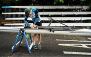 18 May 2020; Mikey Campion of Commercial Rowing Club prepares his boat prior to training on the River Liffey in Dublin as it resumes having previously suspended all activity following directives from the Irish Government in an effort to contain the spread of the Coronavirus (COVID-19). Rowing clubs in the Republic of Ireland resumed activity on May 18th under the Irish government’s Roadmap for Reopening of Society and Business following strict protocols of social distancing and hand sanitisation among others allowing it to return in a phased manner. Photo by Harry Murphy/Sportsfile