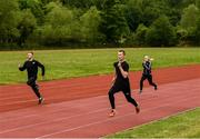 18 May 2020; Club members Alex Clarkin, Jack Raftery and Aoife Lynch participate in a training session at Donore Harriers Athletic Club in Dublin as athletics resumes having previously suspended all activity following directives from the Irish Government in an effort to contain the spread of the Coronavirus (COVID-19). Athletics clubs in the Republic of Ireland resumed activity on May 18th under the Irish government’s Roadmap for Reopening of Society and Business following strict protocols of social distancing and hand sanitisation among others allowing it to return in a phased manner. Photo by Harry Murphy/Sportsfile
