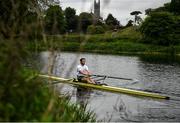 18 May 2020; Ed Meehan of Commercial Rowing Club trains on the River Liffey in Dublin as it resumes having previously suspended all activity following directives from the Irish Government in an effort to contain the spread of the Coronavirus (COVID-19). Rowing clubs in the Republic of Ireland resumed activity on May 18th under the Irish government’s Roadmap for Reopening of Society and Business following strict protocols of social distancing and hand sanitisation among others allowing it to return in a phased manner. Photo by Harry Murphy/Sportsfile