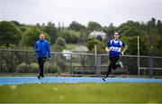 18 May 2020; Daniella Jansen of Finn Valley Athletic Club is watched by coach Dermot McGranaghan during a training session at the Finn Valley Centre in Stranorlar, Donegal, as athletics resumes having previously suspended all activity following directives from the Irish Government in an effort to contain the spread of the Coronavirus (COVID-19). Athletics clubs in the Republic of Ireland resumed activity on May 18th under the Irish government’s Roadmap for Reopening of Society and Business following strict protocols of social distancing and hand sanitisation among others allowing it to return in a phased manner. Photo by Stephen McCarthy/Sportsfile