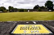 18 May 2020; A general view of social distancing signage at Clontarf Bowling Club in Dublin as it resumes having previously suspended all activity following directives from the Irish Government in an effort to contain the spread of the Coronavirus (COVID-19). Lawn bowling clubs in the Republic of Ireland resumed activity on May 18th under the Irish government’s Roadmap for Reopening of Society and Business following strict protocols of social distancing and hand sanitisation among others allowing it to return in a phased manner. Photo by Sam Barnes/Sportsfile
