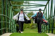 18 May 2020; Irish professional golfer Leona Maguire, left, and and her twin sister and former professional golfer Lisa Maguire during a round of golf at Slieve Russell Golf Club in Cavan as it resumes having previously suspended all activity following directives from the Irish Government in an effort to contain the spread of the Coronavirus (COVID-19). Golf clubs in the Republic of Ireland resumed activity on May 18th under the Irish government’s Roadmap for Reopening of Society and Business following strict protocols of social distancing and hand sanitisation among others allowing it to return in a phased manner. Photo by Ramsey Cardy/Sportsfile