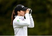 18 May 2020; Irish professional golfer Leona Maguire uses a rangefinder during a round of golf at Slieve Russell Golf Club in Cavan as it resumes having previously suspended all activity following directives from the Irish Government in an effort to contain the spread of the Coronavirus (COVID-19). Golf clubs in the Republic of Ireland resumed activity on May 18th under the Irish government’s Roadmap for Reopening of Society and Business following strict protocols of social distancing and hand sanitisation among others allowing it to return in a phased manner. Photo by Ramsey Cardy/Sportsfile