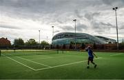 18 May 2020; Club member Neil Wilson participates in tennis at Lansdowne Lawn Tennis Club in front of Aviva Stadium in Dublin as tennis resumes having previously suspended all tennis activity following directives from the Irish Government in an effort to contain the spread of the Coronavirus (COVID-19). Tennis clubs in the Republic of Ireland resumed activity on May 18th under the Irish government’s Roadmap for Reopening of Society and Business following strict protocols of social distancing, hand sanitisation and marked tennis balls among others allowing tennis to return in a phased manner. Photo by Brendan Moran/Sportsfile