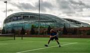 18 May 2020; Club member Neil Wilson participates in tennis at Lansdowne Lawn Tennis Club in front of Aviva Stadium in Dublin as tennis resumes having previously suspended all tennis activity following directives from the Irish Government in an effort to contain the spread of the Coronavirus (COVID-19). Tennis clubs in the Republic of Ireland resumed activity on May 18th under the Irish government’s Roadmap for Reopening of Society and Business following strict protocols of social distancing, hand sanitisation and marked tennis balls among others allowing tennis to return in a phased manner. Photo by Brendan Moran/Sportsfile