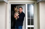 20 May 2020; Derry City manager Declan Devine, accompanied by his dog Belle, at his home in Bridgend, Donegal. Photo by Stephen McCarthy/Sportsfile