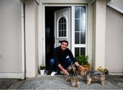 20 May 2020; Derry City manager Declan Devine, accompanied by his dogs Belle and Bobbie, at his home in Bridgend, Donegal. Photo by Stephen McCarthy/Sportsfile