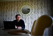 20 May 2020; Derry City manager Declan Devine works on his laptop in his kitchen at his home in Bridgend, Donegal. Photo by Stephen McCarthy/Sportsfile