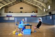 25 May 2020; Lu Kellett, Advanced Medical Services, conducts a COVID-19 swab test on Shamrock Rovers player Jack Byrne at their training facility, Roadstone Group Sports Club, in Dublin. Irish football took the first steps on the pathway to a safer return for all football when testing for COVID-19 began on Monday as part of the pilot programme and tournament for the four SSE Airtricity League clubs who will compete in Europe this year as Dundalk, Shamrock Rovers, Derry City and Bohemians prepare for a return to training. Players and staff from all four clubs were tested as the FAI continues to work on a pathway for a safer return for all Irish football in the coming months, under the supervision of Medical Director Dr Alan Byrne. Dr Byrne, a member of the Government’s Return to Sport expert group, has overseen the pilot programme for the four clubs that will inform all decisions on a pathway for Irish football to return in a safe environment by the end of August. The pilot tournament, featuring the four European qualified SSE Airtricity League teams, is planned for later this summer with the clubs scheduled to resume training on June 8th. Photo by Stephen McCarthy/Sportsfile