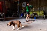 27 May 2020; Irish Long Jump athlete Shane Howard of Bandon AC, Cork, and his dog Baxter, during a training session at the family farm in Rathcormac, Cork, while adhering to the guidelines of social distancing set down by the Health Service Executive. Following directives from the Irish Government and the Department of Health the majority of the country's sporting associations have suspended all organised sporting activity in an effort to contain the spread of the Coronavirus (COVID-19). As a result of these restrictions, Shane is unable to travel to his usual training facility at CIT. Photo by Sam Barnes/Sportsfile