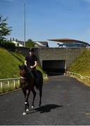 4 June 2020; Jockey Gary Halpin riding Territories on the gallops at The Curragh in Kildare. Horse racing is due to return to Ireland behind closed doors on June 8, after racing was suspended in an effort to contain the spread of the Coronavirus (COVID-19) pandemic. Photo by Harry Murphy/Sportsfile