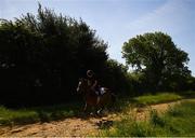 4 June 2020; Jockey Gary Halpin on the gallops at the yard of horse racing trainer Kevin Prendergast in Firarstown in Kildare. Horse racing is due to return to Ireland behind closed doors on June 8, after racing was suspended in an effort to contain the spread of the Coronavirus (COVID-19) pandemic. Photo by Harry Murphy/Sportsfile