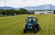 4 June 2020; Groundsman Austin Kinsella attends to the pitch at Fenagh GAA Club in Carlow while adhering to the guidelines of social distancing set down by the Health Service Executive. Following directives from the Irish Government and the Department of Health the majority of the country's sporting associations have suspended all organised sporting activity in an effort to contain the spread of the Coronavirus (COVID-19). GAA facilities are to remain closed as part of efforts to prevent gatherings which breach the restrictions. These measures are expected to remain in place until July 20. Photo by David Fitzgerald/Sportsfile