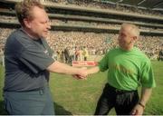 30 July 1995; Dublin manager Dr Pat O'Neill shakes hands with Meath manager Sean Boylan following the Bank of Ireland Leinster Senior Football Championship Final match between Dublin and Meath at Croke Park in Dublin. Photo by Ray McManus/Sportsfile