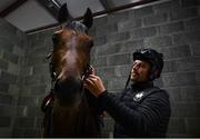 7 June 2020; Work Rider Stephen Byrne prepares Bligh during a Joseph O'Brien Yard Visit at Owning Hill in Kilkenny. Horse racing is due to return to Ireland behind closed doors on June 8, after racing was suspended in an effort to contain the spread of the Coronavirus (COVID-19) pandemic. Photo by Harry Murphy/Sportsfile
