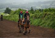 7 June 2020; Fasel Khan on Trissha, right, and JJ Slevin on Mighty Blue on the gallops during a Joseph O'Brien Yard Visit at Owning Hill in Kilkenny. Horse racing is due to return to Ireland behind closed doors on June 8, after racing was suspended in an effort to contain the spread of the Coronavirus (COVID-19) pandemic. Photo by Harry Murphy/Sportsfile