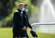 8 June 2020; Shamrock Rovers manager Stephen Bradley, right, and coach Glenn Cronin during a Shamrock Rovers training session at Roadstone Group Sports Club in Dublin. Following approval from the Football Association of Ireland and the Irish Government, the four European qualified SSE Airtricity League teams resumed collective training. On March 12, the FAI announced the cessation of all football under their jurisdiction upon directives from the Irish Government, the Department of Health and UEFA, due to the outbreak of the Coronavirus (COVID-19) pandemic. Photo by Seb Daly/Sportsfile
