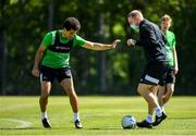 8 June 2020; Shamrock Rovers coach Glenn Cronin, right, and Roberto Lopes during a Shamrock Rovers training session at Roadstone Group Sports Club in Dublin. Following approval from the Football Association of Ireland and the Irish Government, the four European qualified SSE Airtricity League teams resumed collective training. On March 12, the FAI announced the cessation of all football under their jurisdiction upon directives from the Irish Government, the Department of Health and UEFA, due to the outbreak of the Coronavirus (COVID-19) pandemic. Photo by Seb Daly/Sportsfile