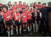 7 May 1995; The Derry City team celebrate with the FAI Cup following the Bord Gáis League Cup Final between Derry City and Shelbourne at Lansdowne Road in Dublin. Photo by David Maher/Sportsfile