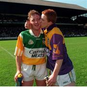 14 June 1998. Whelahan brothers Brian, left and Barry celebrate after the game .  Offaly V Wexford, Leinster Hurling Championship, Croke Park, Dublin. Photo by Ray McManus/Sportsfile