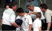 30 June 2001; Mick O'Dwyer, Kildare manager, signs autographs for the Kildare supporters. Kildare v Donegal, All-Ireland Senior Football Championship Qualifier, Newbridge, Co. Kildare. Photo by Damien Eagers/Sportsfile
