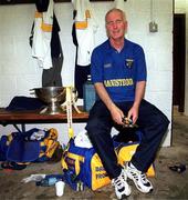 1 July 2001; Roscommon manager John Tobin in the dressingroom with the Nestor cup following the Bank of Ireland Connacht Senior Football Championship Final match between Roscommon and Mayo at Dr. Hyde Park in Roscommon. Photo by David Maher/Sportsfile