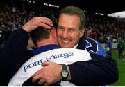 30 June 2002; Waterford manager Justin McCarthy celebrates with Brian Greene after the game. Waterford v Tipperary, Guinness Munster Hurling Final, Pairc Ui Chaoimh, Cork. Photo by Ray McManus/Sportsfile
