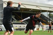 10 June 2020; Patrick McEleney, right, celebrates after scoring a goal in training with manager Vinny Perth during a Dundalk training session at Oriel Park in Dundalk, Louth. Following approval from the Football Association of Ireland and the Irish Government, the four European qualified SSE Airtricity League teams resumed collective training. On March 12, the FAI announced the cessation of all football under their jurisdiction upon directives from the Irish Government, the Department of Health and UEFA, due to the outbreak of the Coronavirus (COVID-19) pandemic. Photo by Ben McShane/Sportsfile