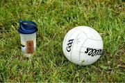 10 June 2020; The water bottle of David Hyland alongside a football during his training session with his Athy and Kildare team-mates Kevin Feely and Niall Kelly at a community pitch in Athy, Kildare. Following restrictions imposed by the Irish Government and the Health Service Executive in an effort to contain the spread of the Coronavirus (COVID-19) pandemic, all GAA facilities closed on March 25. Pitches are due to fully open to club members for training on June 29, and club matches provisionally due to start on July 31 with intercounty matches due to to take place no sooner that October 17. Photo by Piaras Ó Mídheach/Sportsfile