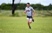 10 June 2020; David Hyland during a training session with his Athy and Kildare team-mates Kevin Feely and Niall Kelly at a community pitch in Athy, Kildare. Following restrictions imposed by the Irish Government and the Health Service Executive in an effort to contain the spread of the Coronavirus (COVID-19) pandemic, all GAA facilities closed on March 25. Pitches are due to fully open to club members for training on June 29, and club matches provisionally due to start on July 31 with intercounty matches due to to take place no sooner that October 17. Photo by Piaras Ó Mídheach/Sportsfile