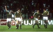 11 June 1990; Kevin Sheedy of Republic of Ireland, left, celebrates after scoring his side's goal with team-mates Steve Staunton, Andy Townsend and Tony Cascarino during the FIFA World Cup 1990 Group F match between England and Republic of Ireland at Stadio Sant'Elia in Cagliari, Italy. Photo by Ray McManus/Sportsfile