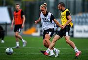 10 June 2020; Michael Duffy, right, in action against Greg Sloggett during a Dundalk training session at Oriel Park in Dundalk, Louth. Following approval from the Football Association of Ireland and the Irish Government, the four European qualified SSE Airtricity League teams resumed collective training. On March 12, the FAI announced the cessation of all football under their jurisdiction upon directives from the Irish Government, the Department of Health and UEFA, due to the outbreak of the Coronavirus (COVID-19) pandemic. Photo by Ben McShane/Sportsfile
