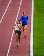 11 June 2020; Irish middle distance runner Nadia Power, left, and training partner Lauren Tinkler during a training session at Morton Stadium in Santry, Dublin.  Photo by Sam Barnes/Sportsfile