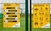 11 June 2020; A view of public health guidance signage at the Cricket Ireland High Performance Training Centre on the Sport Ireland Campus in Dublin. In accordance with Cricket Ireland’s Coronavirus (COVID-19) Safe Return to Training Protocols, more than 30 of Ireland’s elite cricketers returned to training this week at three dedicated hubs across the country, at Dublin, Belfast and Bready. Both senior men’s and women’s squads undertook modified training sessions in line with Government guidelines following the outbreak of the Coronavirus (COVID-19) pandemic. Photo by Seb Daly/Sportsfile