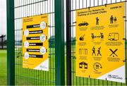 11 June 2020; A view of public health guidance signage at the Cricket Ireland High Performance Training Centre on the Sport Ireland Campus in Dublin. In accordance with Cricket Ireland’s Coronavirus (COVID-19) Safe Return to Training Protocols, more than 30 of Ireland’s elite cricketers returned to training this week at three dedicated hubs across the country, at Dublin, Belfast and Bready. Both senior men’s and women’s squads undertook modified training sessions in line with Government guidelines following the outbreak of the Coronavirus (COVID-19) pandemic. Photo by Seb Daly/Sportsfile