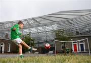 14 June 2020; Havelock Square residents Johnny Murphy, age 8, left, takes a shot on his friend Paddy Allen, age 7, during a kickabout on Havelock Square in the shadow of the Aviva Stadium in Dublin. Monday 15 June 2020 was the scheduled date for the opening game in Dublin of UEFA EURO 2020, the Group E opener between Poland and Play-off B Winner. UEFA EURO 2020, to be held in 12 European cities across 12 UEFA countries, was originally scheduled to take place from 12 June to 12 July 2020. On 17 March 2020, UEFA announced that the tournament would be delayed by a year due to the COVID-19 pandemic in Europe, and proposed it take place from 11 June to 11 July 2021. Photo by Stephen McCarthy/Sportsfile