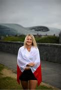 14 June 2020; Poland supporter Magda Boruc, from Naas, Kildare, poses for a portrait near the Aviva Stadium in Dublin. Monday 15 June 2020 was the scheduled date for the opening game in Dublin of UEFA EURO 2020, the Group E opener between Poland and Play-off B Winner. UEFA EURO 2020, to be held in 12 European cities across 12 UEFA countries, was originally scheduled to take place from 12 June to 12 July 2020. On 17 March 2020, UEFA announced that the tournament would be delayed by a year due to the COVID-19 pandemic in Europe, and proposed it take place from 11 June to 11 July 2021. Photo by Stephen McCarthy/Sportsfile
