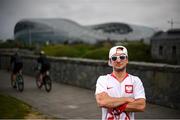 14 June 2020; Poland supporter Bart Boruc, from Naas, Kildare, poses for a portrait near the Aviva Stadium in Dublin. Monday 15 June 2020 was the scheduled date for the opening game in Dublin of UEFA EURO 2020, the Group E opener between Poland and Play-off B Winner. UEFA EURO 2020, to be held in 12 European cities across 12 UEFA countries, was originally scheduled to take place from 12 June to 12 July 2020. On 17 March 2020, UEFA announced that the tournament would be delayed by a year due to the COVID-19 pandemic in Europe, and proposed it take place from 11 June to 11 July 2021. Photo by Stephen McCarthy/Sportsfile