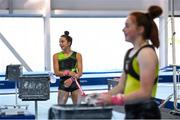 15 June 2020; Team Ireland gymnasts Kate Molloy, left, and Emma Slevin take chalk from their individual buckets during their return to the National Gymnastics Training Centre in the Sport Ireland Campus in Dublin. Seven high-performance Gymnastics Ireland gymnasts plus support staff have been approved for return to training under Sport Ireland and the Irish Government’s Roadmap for Reopening of Society and Business following strict protocols of social distancing and hand sanitisation among other measures allowing it to return in a phased manner, having been suspended since March due to the Irish Government's efforts to contain the spread of the Coronavirus (COVID-19) pandemic. Photo by Ramsey Cardy/Sportsfile